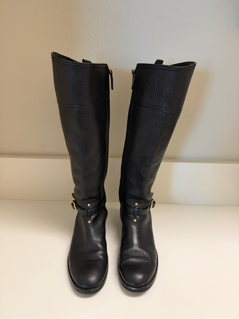 Pre-Loved Tory Burch Marlene Tumbled Black Leather Riding Boots - Picture 3 of 12